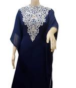 Navy Blue Embroidered Georgette Islamic Kaftans With Zari & Stone Work