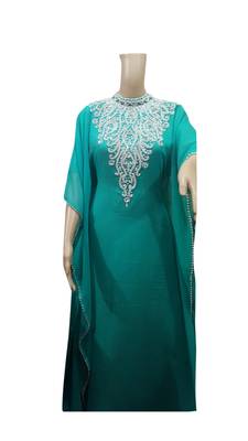 Green Embroidered Georgette Islamic Kaftans With Zari & Stone Work 1