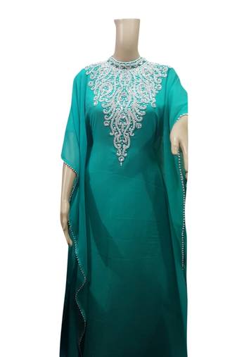 Green Embroidered Georgette Islamic Kaftans With Zari & Stone Work