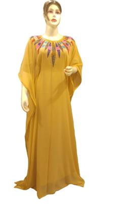 Yellow Embroidered Georgette Islamic Kaftans With Zari & Stone Work 1
