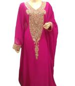 Pink Embroidered Georgette Islamic Kaftans With Zari & Stone Work