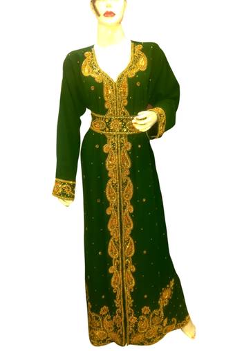 Green Embroidered Georgette Islamic Kaftans With Zari & Stone Work