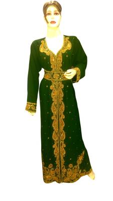 Green Embroidered Georgette Islamic Kaftans With Zari & Stone Work 1