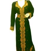 Green Embroidered Georgette Islamic Kaftans With Zari & Stone Work