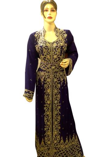 Purple Embroidered Georgette Islamic Kaftans With Zari & Stone Work
