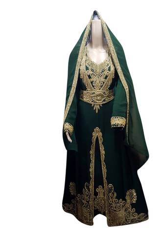 Green Embroidered Georgette Islamic Kaftans With Zari & Stone Work