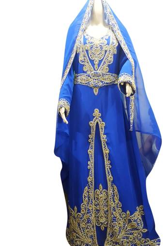 Royal Blue Embroidered Georgette Islamic Kaftans With Zari & Stone Work
