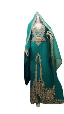 Green Embroidered Georgette Islamic Kaftans With Zari & Stone Work 1