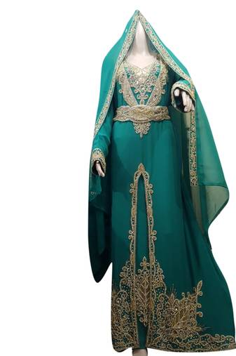 Green Embroidered Georgette Islamic Kaftans With Zari & Stone Work