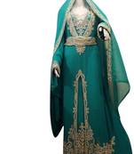 Green Embroidered Georgette Islamic Kaftans With Zari & Stone Work
