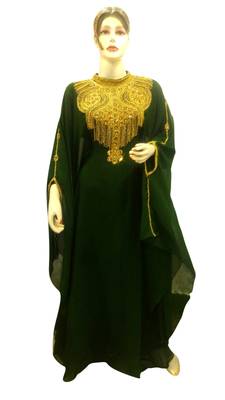 Green Embroidered Georgette Islamic Kaftans With Zari & Stone Work 1
