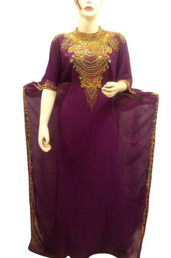 Magenta Embroidered Georgette Islamic Kaftans With Zari & Stone Work