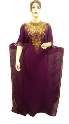 Magenta Embroidered Georgette Islamic Kaftans With Zari & Stone Work 1