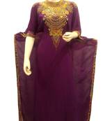 Magenta Embroidered Georgette Islamic Kaftans With Zari & Stone Work