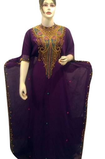 Magenta Embroidered Georgette Islamic Kaftans With Zari & Stone Work