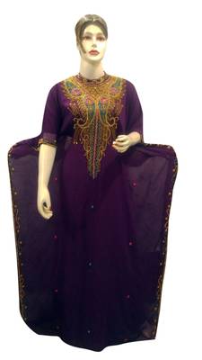 Magenta Embroidered Georgette Islamic Kaftans With Zari & Stone Work 1