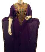 Magenta Embroidered Georgette Islamic Kaftans With Zari & Stone Work