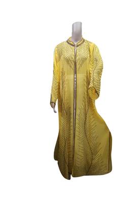 Yellow Embroidered Georgette Islamic Kaftans With Zari & Stone Work 1