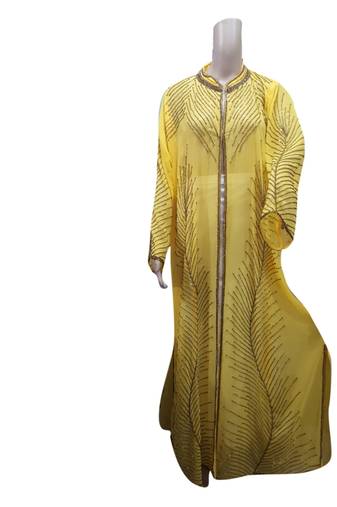 Yellow Embroidered Georgette Islamic Kaftans With Zari & Stone Work