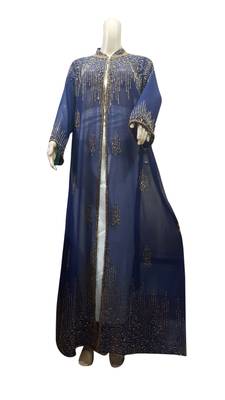 Navy Blue Embroidered Georgette Islamic Kaftans With Zari & Stone Work 1