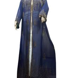 Navy Blue Embroidered Georgette Islamic Kaftans With Zari & Stone Work