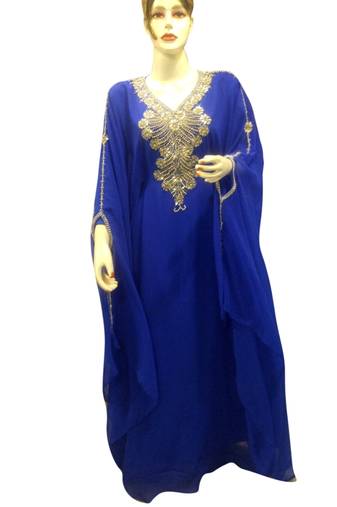 Royal Blue Embroidered Georgette Islamic Kaftans With Zari & Stone Work