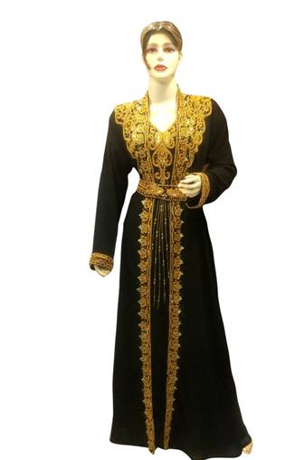 Black Embroidered Georgette Islamic Kaftans With Zari & Stone Work