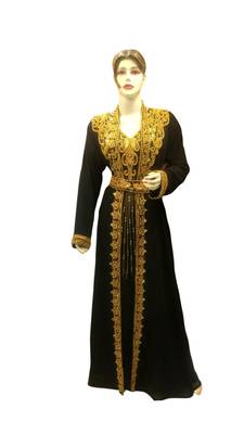 Black Embroidered Georgette Islamic Kaftans With Zari & Stone Work 1