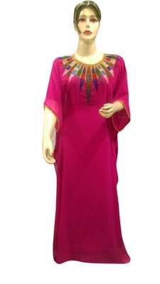 Pink Embroidered Georgette Islamic Kaftans With Zari & Stone Work 1