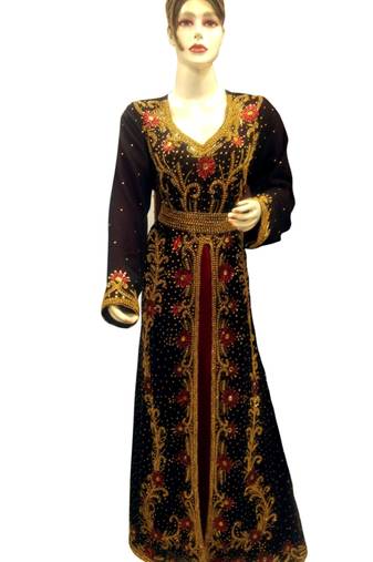 Inner Maroon Jacket Black Embroidered Georgette Islamic Kaftans With Zari & Stone Work