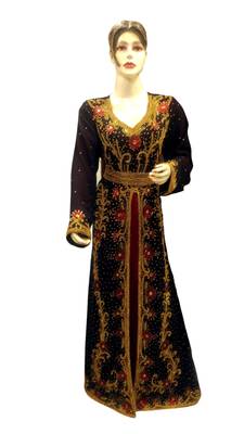 Inner Maroon Jacket Black Embroidered Georgette Islamic Kaftans With Zari & Stone Work 1
