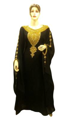 Black Embroidered Georgette Islamic Kaftans With Zari & Stone Work 1