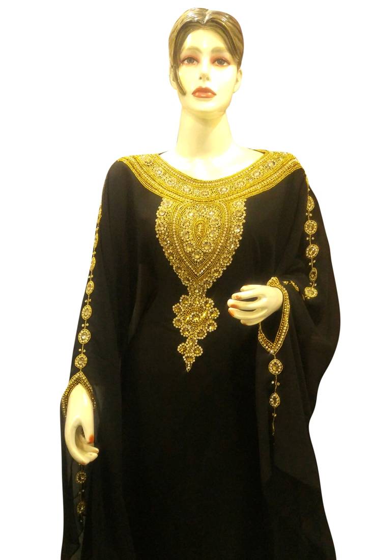 Black Embroidered Georgette Islamic Kaftans With Zari & Stone Work