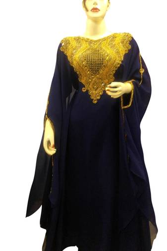 Navy Blue Embroidered Georgette Islamic Kaftans With Zari & Stone Work