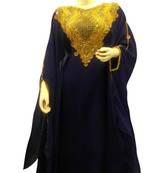 Navy Blue Embroidered Georgette Islamic Kaftans With Zari & Stone Work