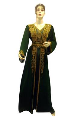Green Embroidered Georgette Islamic Kaftans With Zari & Stone Work 1