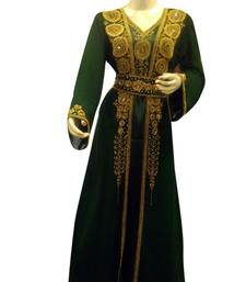 Green Embroidered Georgette Islamic Kaftans With Zari & Stone Work