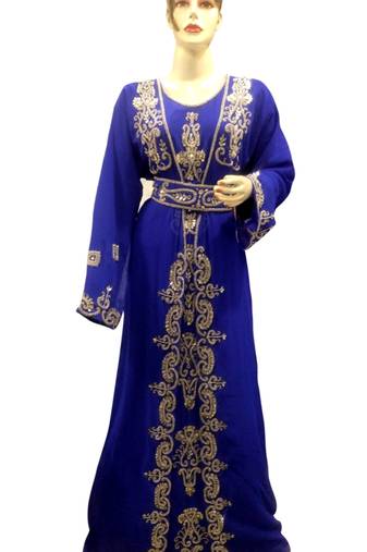 Royal Blue Embroidered Georgette Islamic Kaftans With Zari & Stone Work