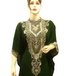 Green Embroidered Georgette Islamic Kaftans With Zari & Stone Work