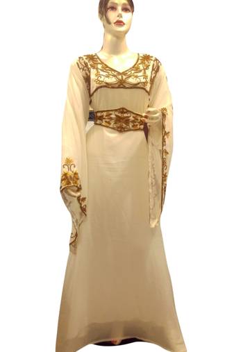 Cream Embroidered Georgette Islamic Kaftans With Zari & Stone Work