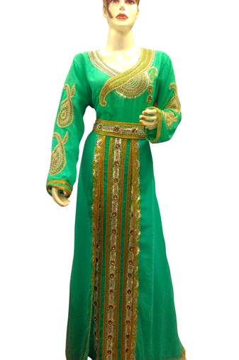 Pista Embroidered Georgette Islamic Kaftans With Zari & Stone Work