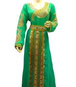 Pista Embroidered Georgette Islamic Kaftans With Zari & Stone Work