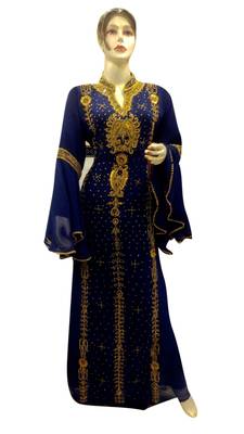 Navy Blue Embroidered Georgette Islamic Kaftans With Zari & Stone Work 1