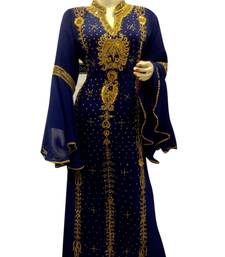 Navy Blue Embroidered Georgette Islamic Kaftans With Zari & Stone Work