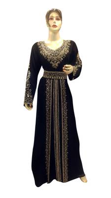Navy Blue Embroidered Georgette Islamic Kaftans With Zari & Stone Work 2