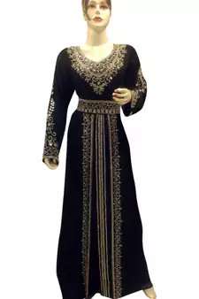 Navy Blue Embroidered Georgette Islamic Kaftans With Zari & Stone Work