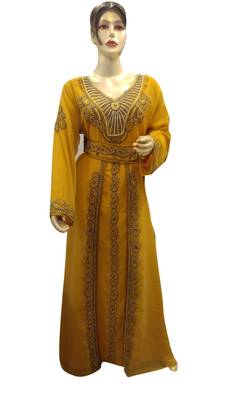 Yellow Embroidered Georgette Islamic Kaftans With Zari & Stone Work 1