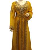 Yellow Embroidered Georgette Islamic Kaftans With Zari & Stone Work