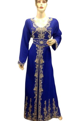 Royal Blue Embroidered Georgette Islamic Kaftans With Zari & Stone Work