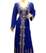 Royal Blue Embroidered Georgette Islamic Kaftans With Zari & Stone Work